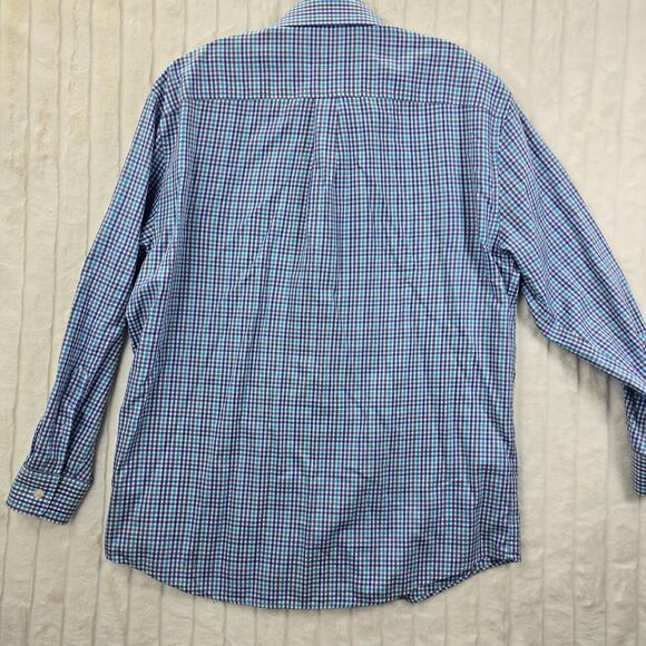 Johnnie O Men's Blue Plaid Button Up Dress Shirt Logo Size L - Picture 8 of 12